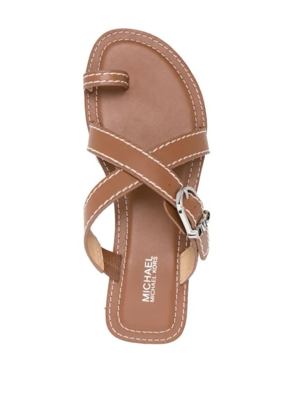 Michael Kors MK Ashton Leather Flat Sandal in Luggage Sz 8 Summer Resort Yacht